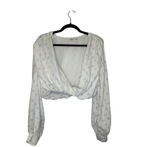La Ven White Textured Twist Front Long Sleeve Crop‎ Top Women's Size Medium